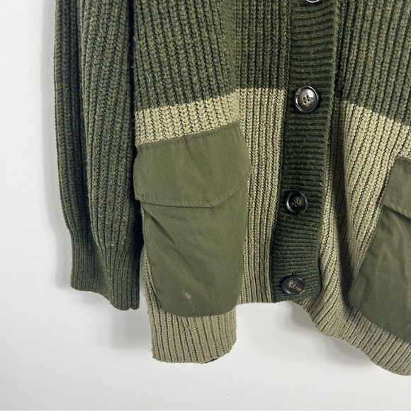 Zara Oversized Contrast Pocket Cardigan Sweater Size Medium Olive Green Multi - Picture 8 of 10